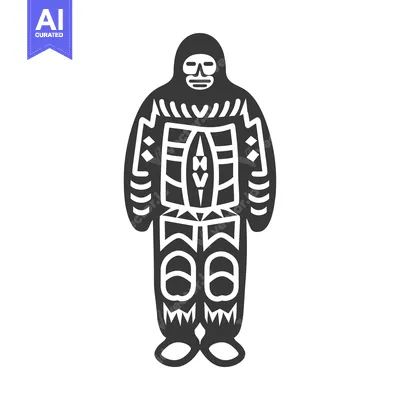 Stylized Illustration of a Person in a Hooded Garment with Geometric P