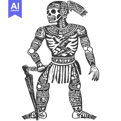 Aset desain premium: Stylized Illustration of a Skeletal Figure with Ornate Decor