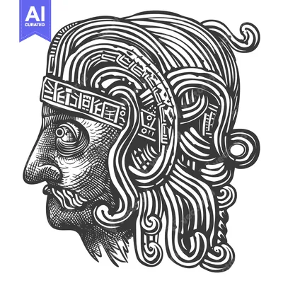 Stylized Illustration of a Warrior's Head in a Helmet