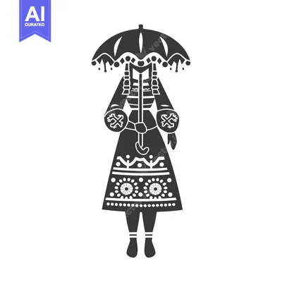 Aset premium populer: Stylized illustration of a woman wearing a dress and holding an umbrel