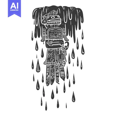 Stylized Indigenous Deity with Dripping Water Drops