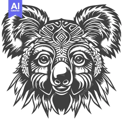 Stylized Koala Head with Tribal Geometric Design