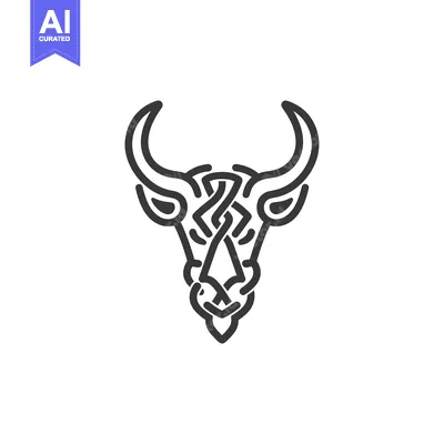 Aset desain premium: Stylized Line Art Bull Head with Intricate Horns