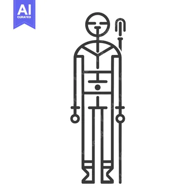 Aset premium populer: Stylized Line Art Depiction of a Person Holding a Staff