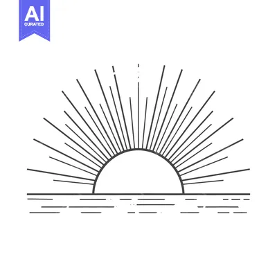 Aset premium populer: Stylized Line Art Depiction of a Sunset Over Water