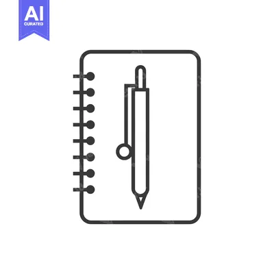 Premium design asset: A Black and White Line Drawing of a Notepad and Pen
