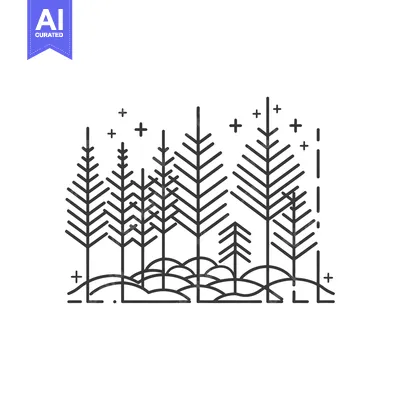 Stylized Line Art Illustration of a Pine Forest at Night