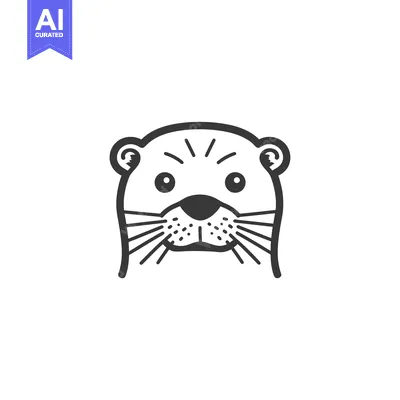 Aset desain premium: A black and white line drawing of an otter's face