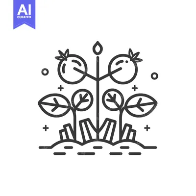 Aset desain premium: Stylized Line Art Illustration of a Plant with Four Fruits