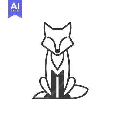 Stylized Line Art Illustration of a Sitting Fox