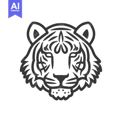 Aset desain premium: Stylized Line Art Illustration of a Tiger's Face