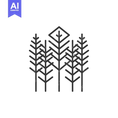 Aset desain premium: Stylized Line Art Illustration of Three Trees with a Geometric Top