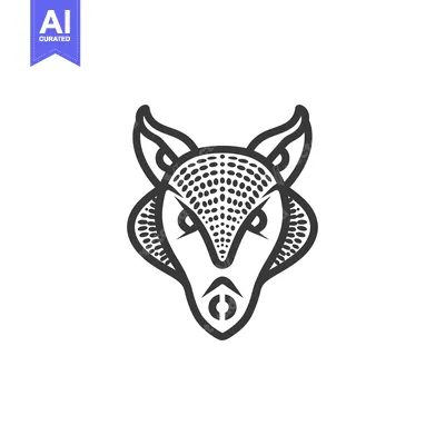 Stylized Line Art of a Fox Head with Dotted Pattern