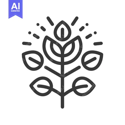 Stylized Line Art Representation of a Plant with Five Leaves and a Ste
