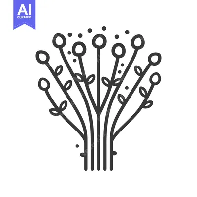 Stylized Line Drawing of a Blooming Flower Branch