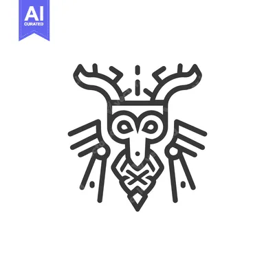 Stylized Line Drawing of a Creature with Antlers and a Mask