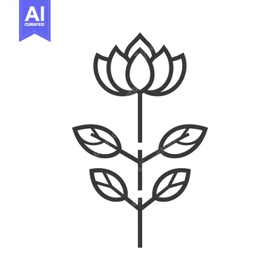Stylized Line Drawing of a Flower with Four Leaves