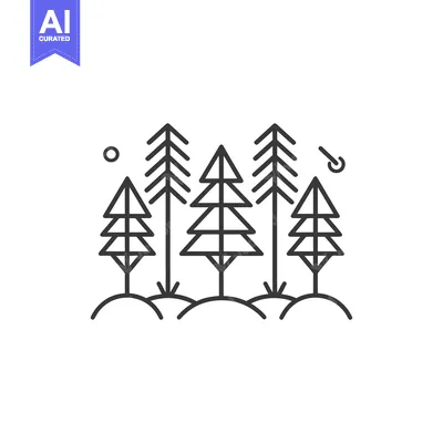 Aset desain premium: Stylized Line Drawing of a Forest with Five Trees