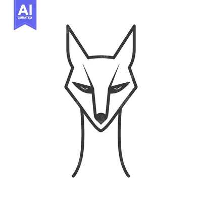 Stylized Line Drawing of a Fox's Head Facing Forward