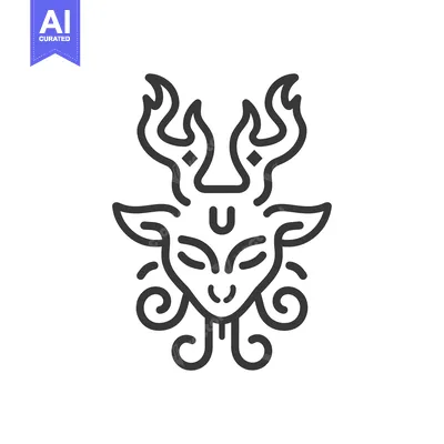 Stylized Line Drawing of a Mythical Creature with Antlers and a Third