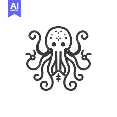 Stylized Line Drawing of an Octopus with Circular Patterns