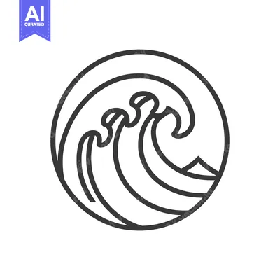 Aset desain premium: Stylized Line Drawing of a Wave Enclosed in a Circle