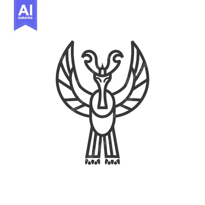 Aset premium populer: Stylized Line Drawing of a Winged Creature with a Crown
