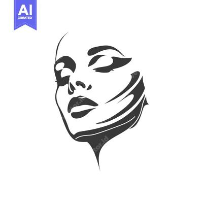 Aset desain premium: Stylized Line Drawing of a Woman's Face with Closed Eyes
