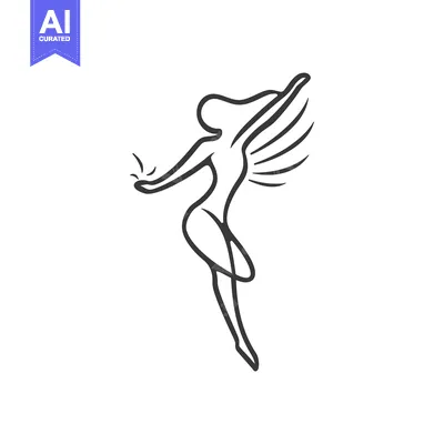 Stylized Line Drawing of a Woman with Wings