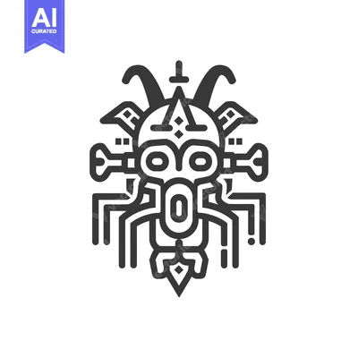Stylized Outline Illustration of a Tribal Mask