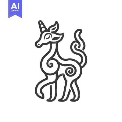 Stylized Outline Illustration of a Unicorn
