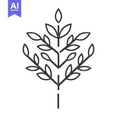 Stylized Outline of a Branch with Leaves