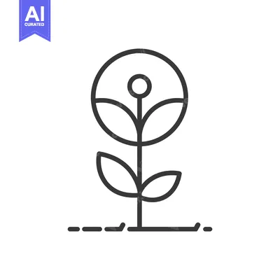 Premium design asset: Stylized Outline of a Flower with a Circular Bud and Two Leaves
