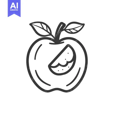 Aset premium populer: A Black and White Line Drawing of a Partially Eaten Apple