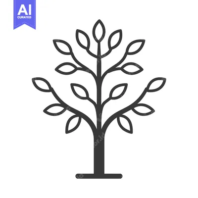 Stylized Outline of a Tree with Branches and Leaves