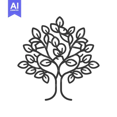 Aset premium populer: Stylized Outline of a Tree with Leaves