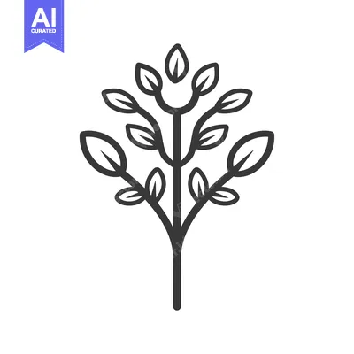 Aset desain premium: Stylized Outline of a Tree with Many Branches and Leaves