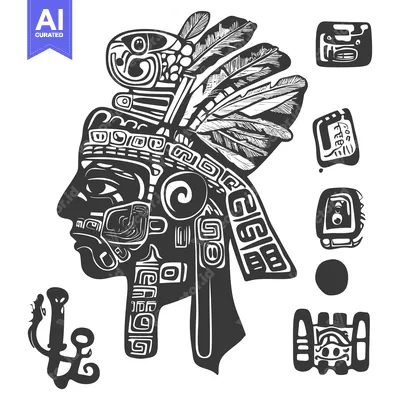 Stylized Portrait of an Aztec Warrior with Ornamental Headpiece