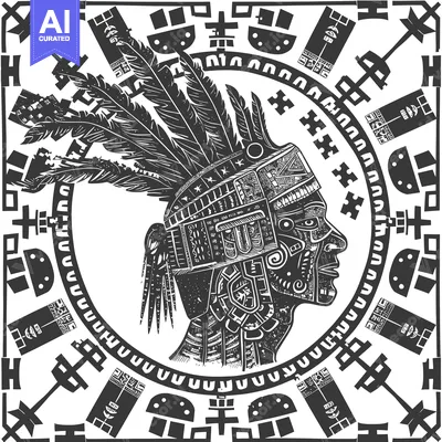 Stylized Portrait of an Indigenous Person with Traditional Headdress a