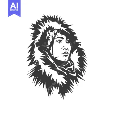 Premium design asset: Stylized Portrait of a Woman Wearing a Fur Hood