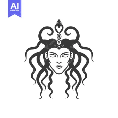 Stylized Portrait of a Woman with Snake Hair and Crown