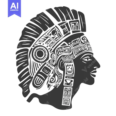 Aset desain premium: Stylized Profile of an Indigenous Person with Detailed Head Ornamentat