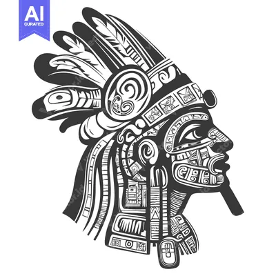 Aset desain premium: Stylized Profile of an Indigenous Person with Feathers and Geometric D