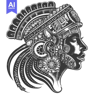 Stylized Profile of a Woman with Ornate Headdress and Feathers