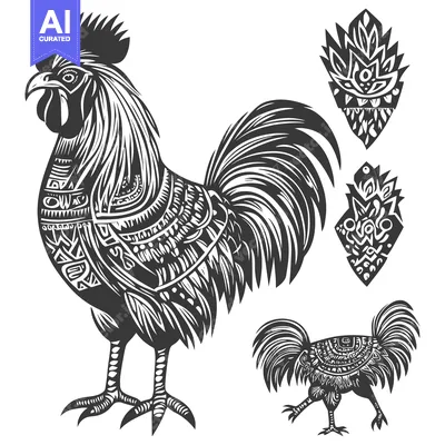 Aset desain premium: Stylized Rooster Illustration with Geometric Pattern