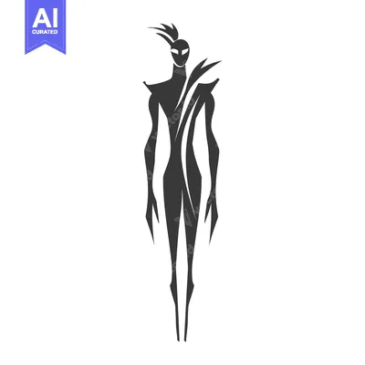 Aset premium populer: Stylized Silhouette of a Humanoid Figure with Spiky Hair