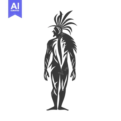 Stylized Silhouette of a Native American Warrior with Feathers