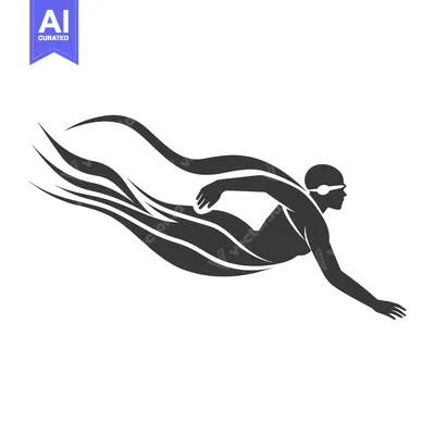 Stylized Silhouette of a Swimmer with Water Trails