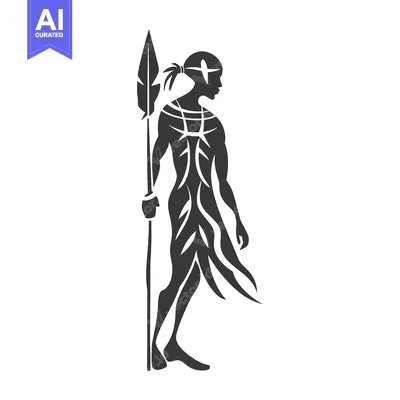 Aset desain premium: Stylized Silhouette of a Warrior Holding a Spear
