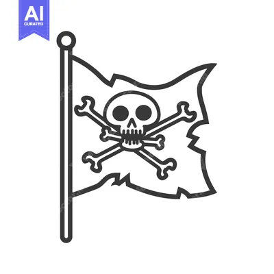 Aset premium populer: A Black and White Line Drawing of a Pirate Flag with a Skull and Cross